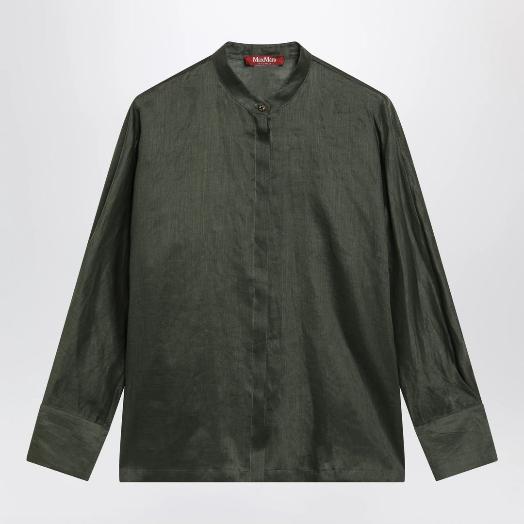 Max Mara Studio - Ramie canvas shirt in khaki green Brand Shirts &amp; Tops 40  IT