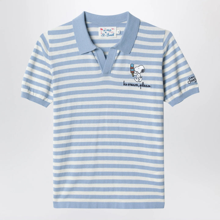 MC2 Saint Barth - White/light blue striped polo shirt with Snoopy embroidery Brand Shirts &amp; Tops 4Y