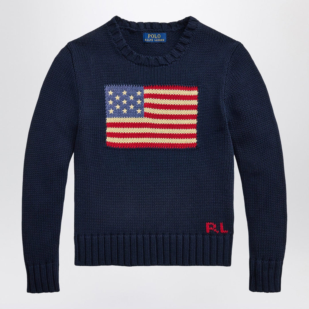 Shirts &amp; Tops S Polo Ralph Lauren - Navy blue sweater with flag intarsia Brand