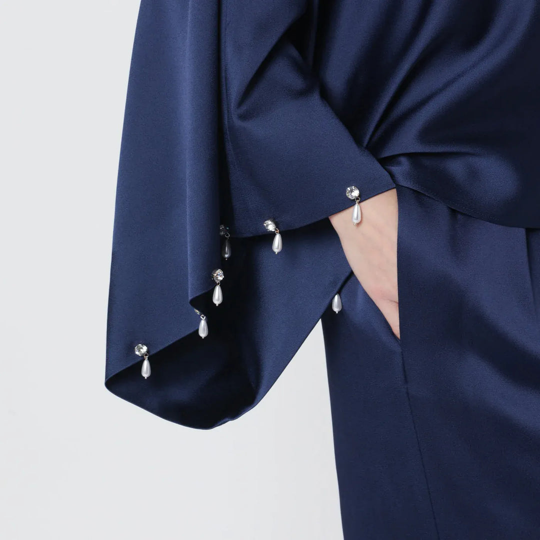 Stella McCartney - Navy blue oversized viscose satin blouse Brand Shirts &amp; Tops 40  IT