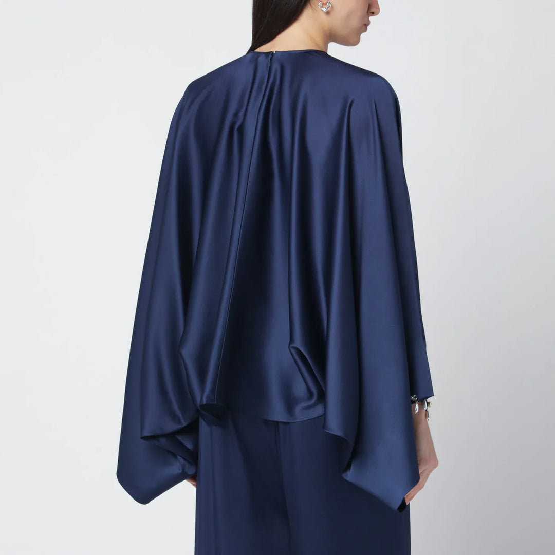 Stella McCartney - Navy blue oversized viscose satin blouse Brand Shirts &amp; Tops 40  IT