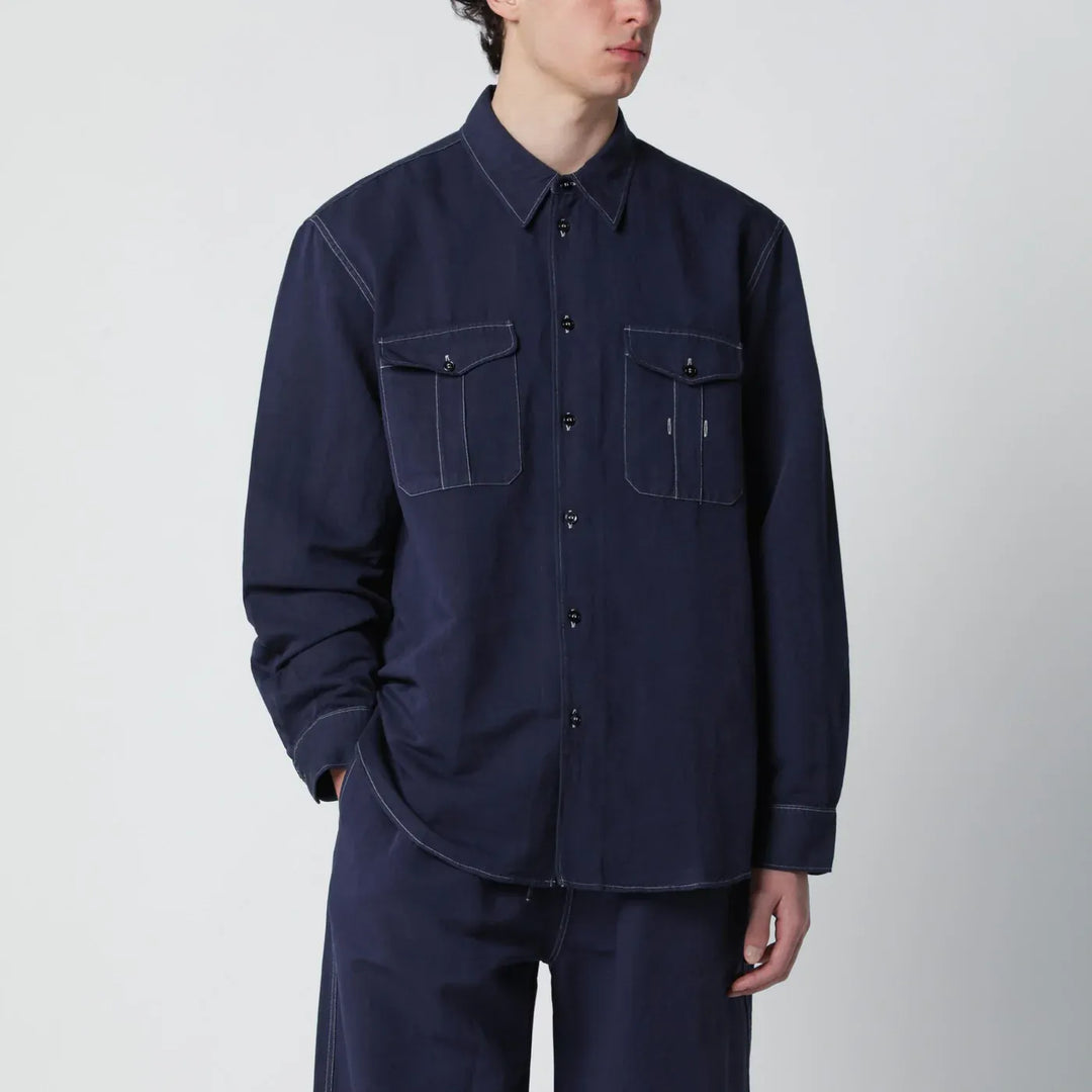STUDIO NICHOLSON - Louro shirt indigo blue in cotton and linen Brand Shirts &amp; Tops L