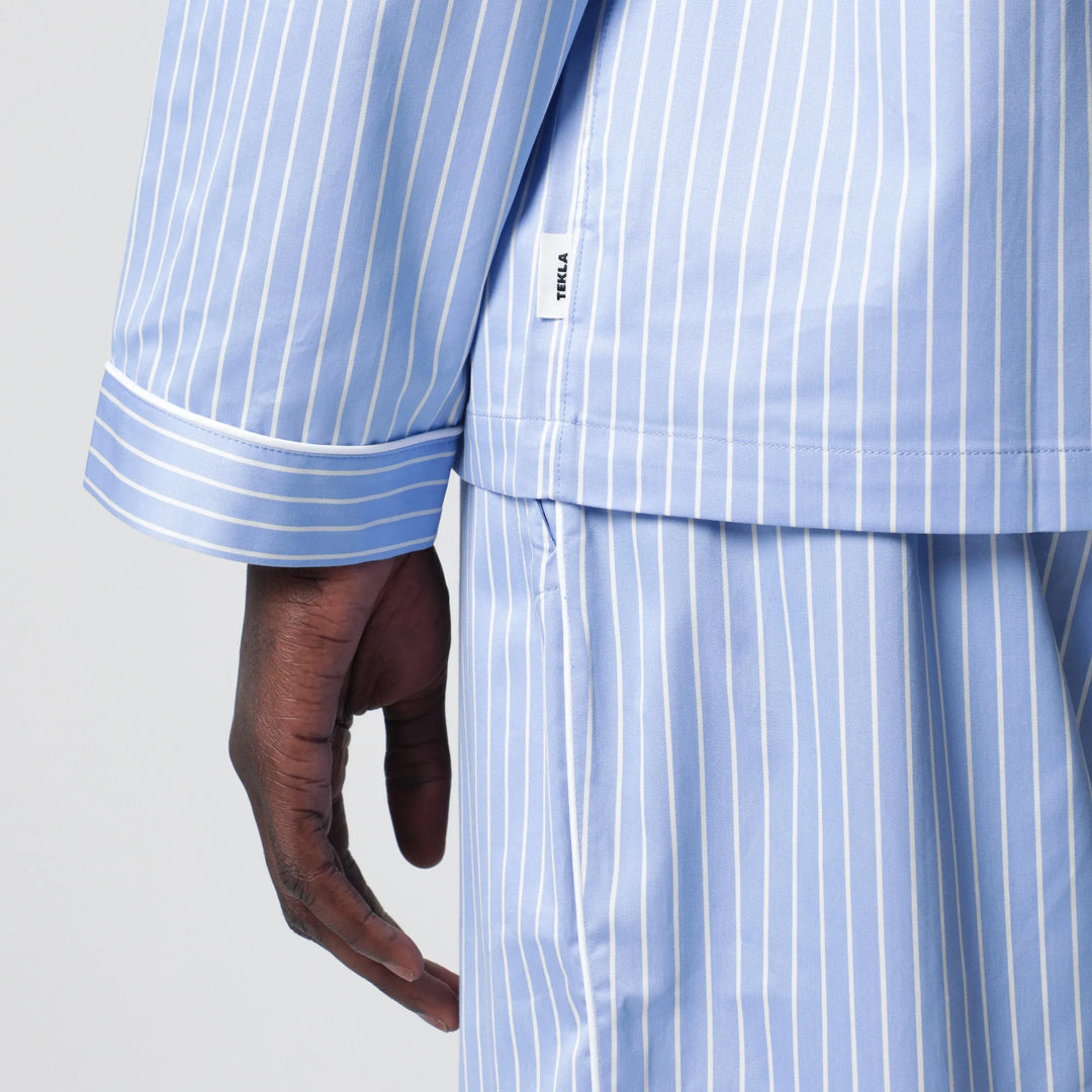 Tekla - Light blue pajama shirt with white stripes Brand Shirts &amp; Tops