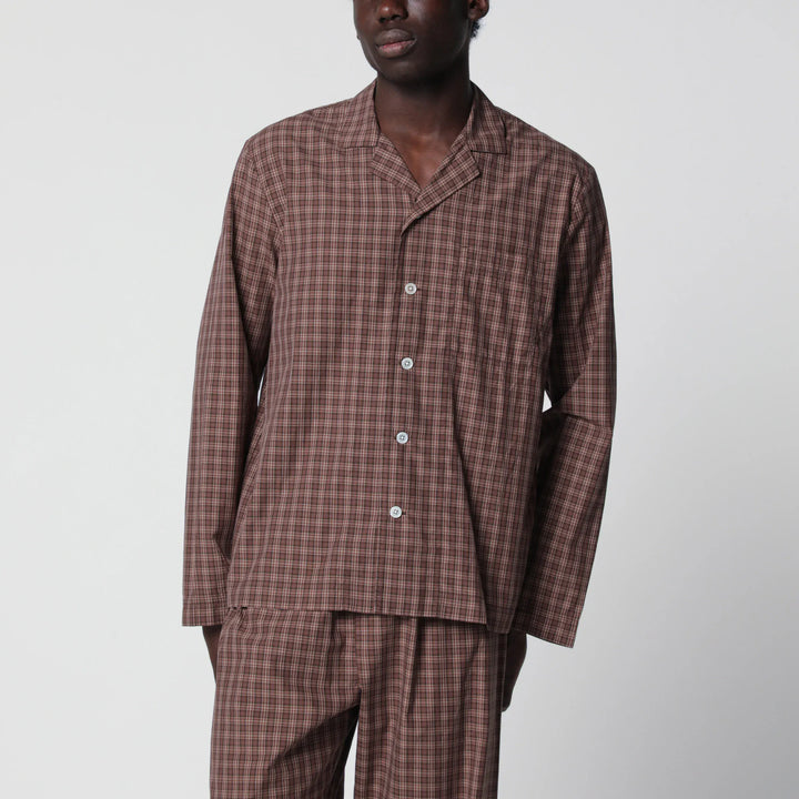 Tekla - Serra-colored cotton pajama shirt with check pattern Brand Shirts &amp; Tops S