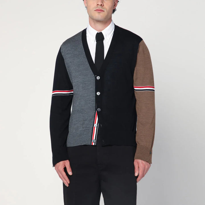 Thom Browne - Navy/grey/brown wool cardigan Brand Shirts &amp; Tops 4