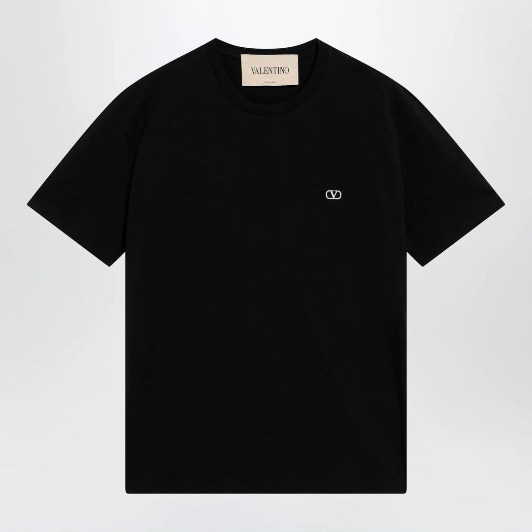 Valentino - Black cotton T-shirt with VLogo embroidery Brand Shirts &amp; Tops S