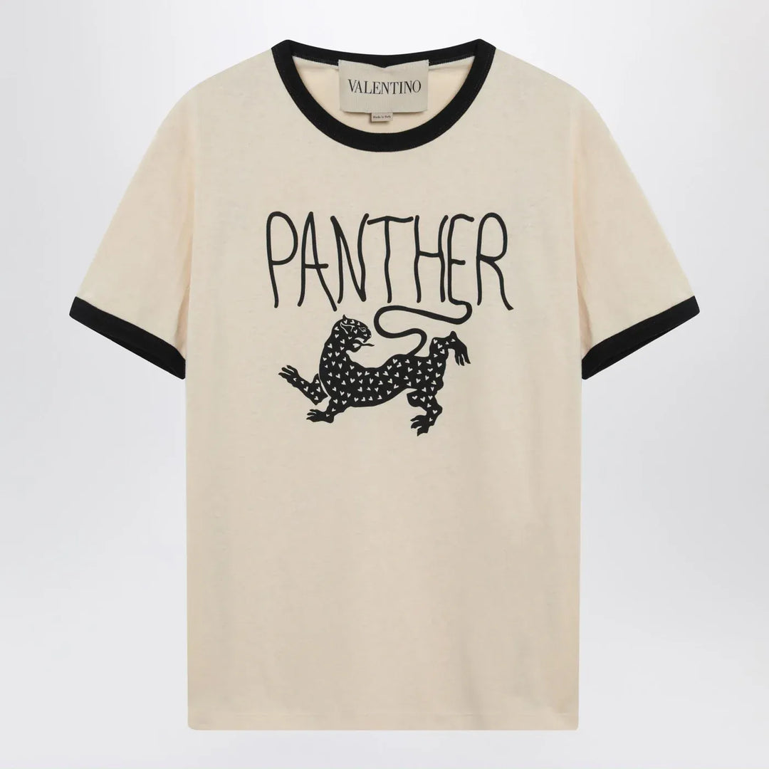 Valentino - Butter-colored T-shirt with Panther print Brand Shirts &amp; Tops S