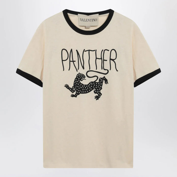 Valentino - Butter-colored T-shirt with Panther print Brand Shirts &amp; Tops S