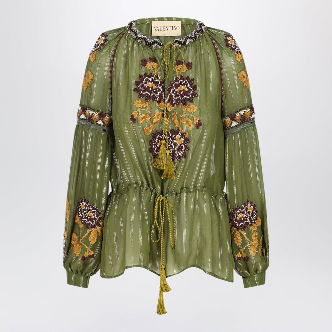 Shirts & Tops Valentino - Embroidered lurex silk shirt green camou Brand
