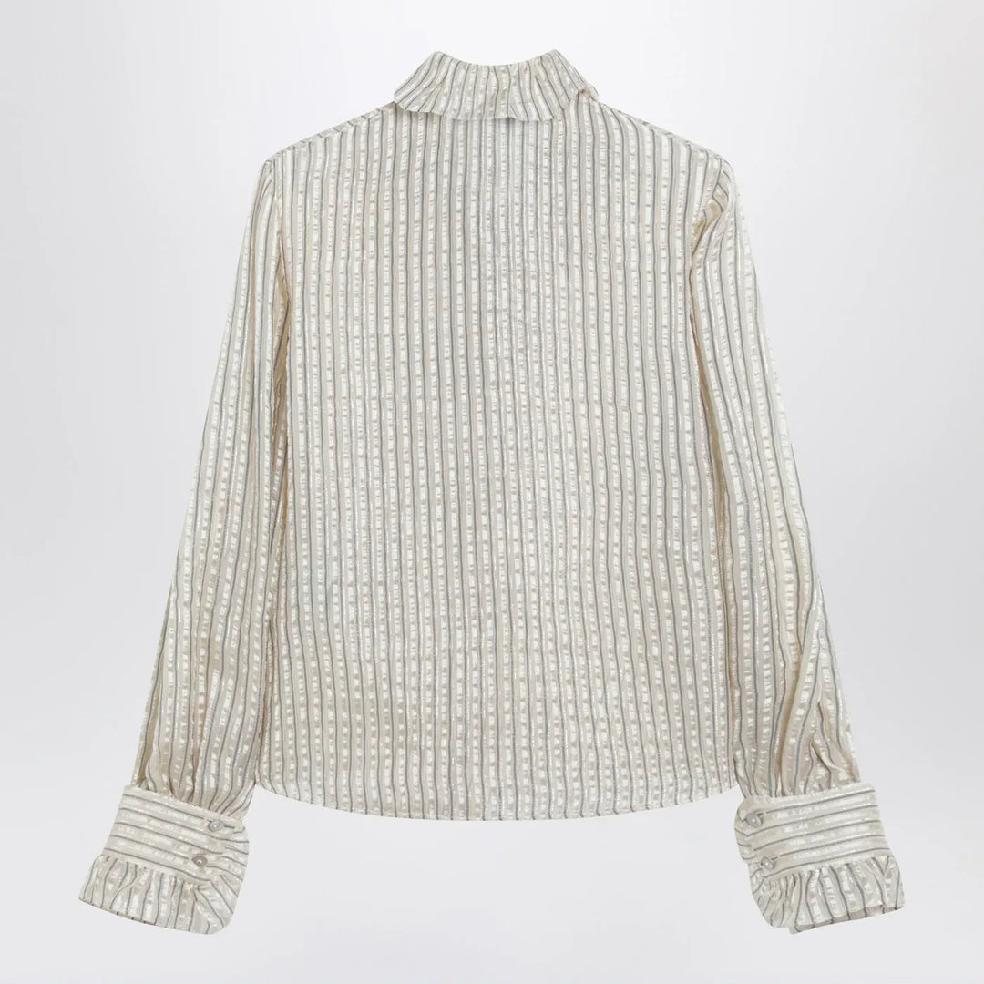 Valentino - Light beige silk-blend shirt with ruffles Brand Shirts &amp; Tops