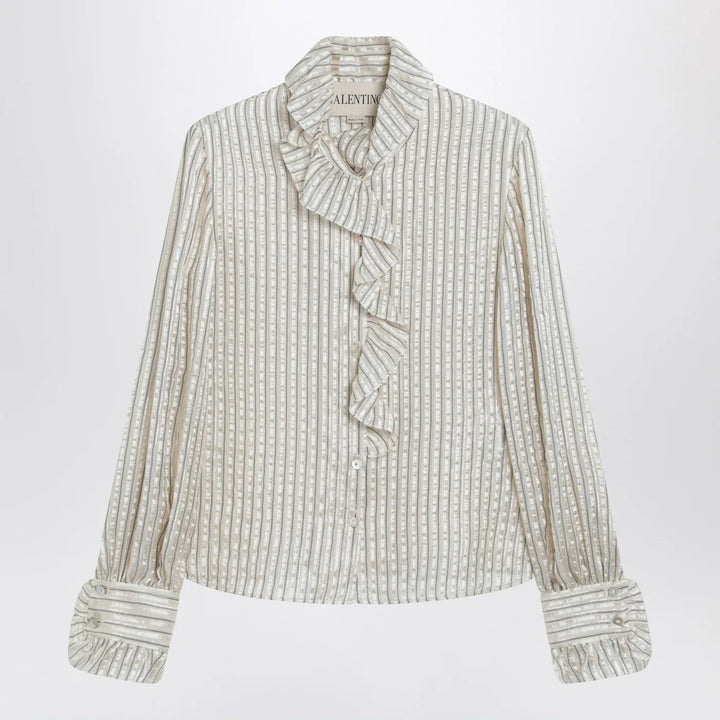 Valentino - Light beige silk-blend shirt with ruffles Brand Shirts &amp; Tops 40  IT