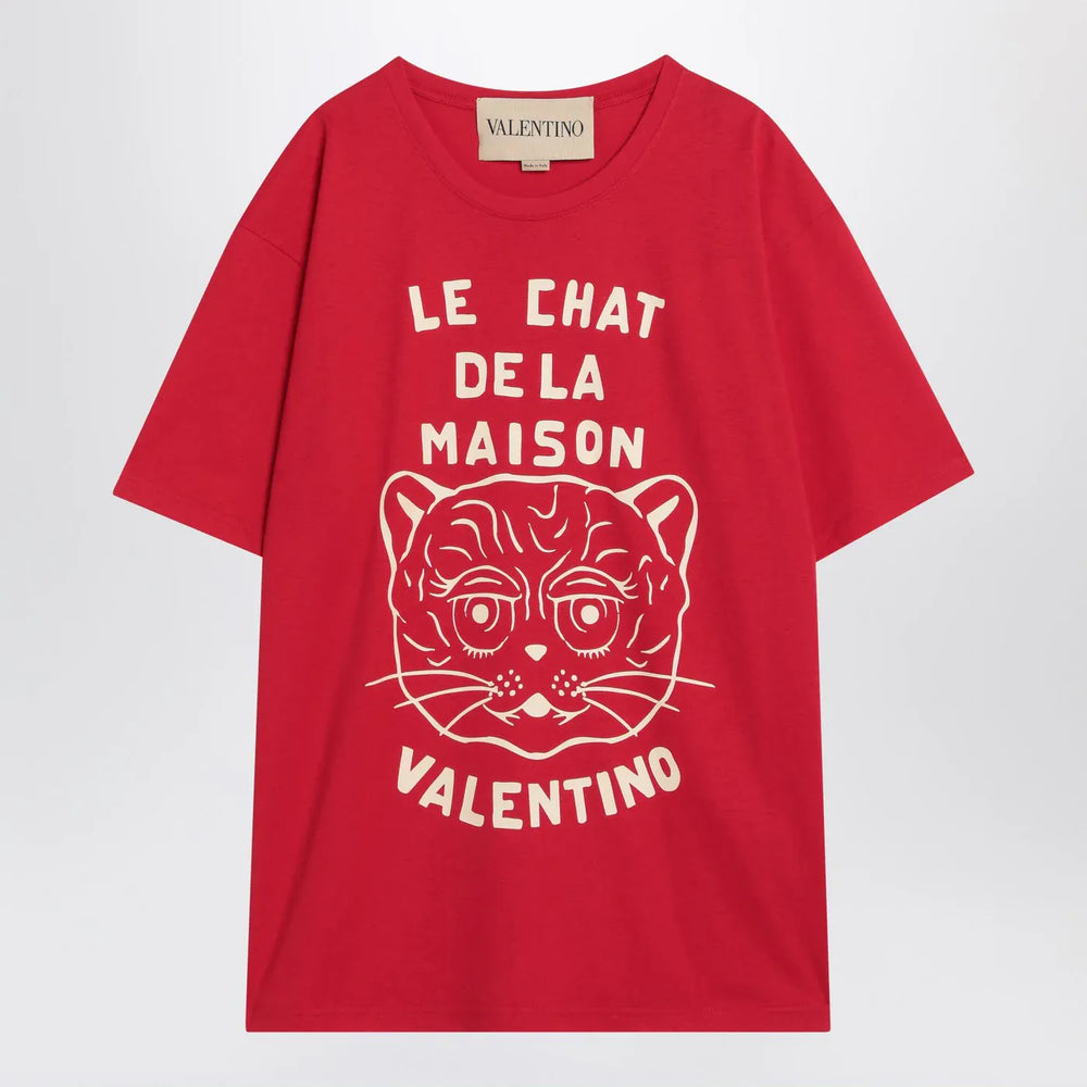 Valentino - Red T-shirt with Le Chat de la Maison print Brand Shirts & Tops L