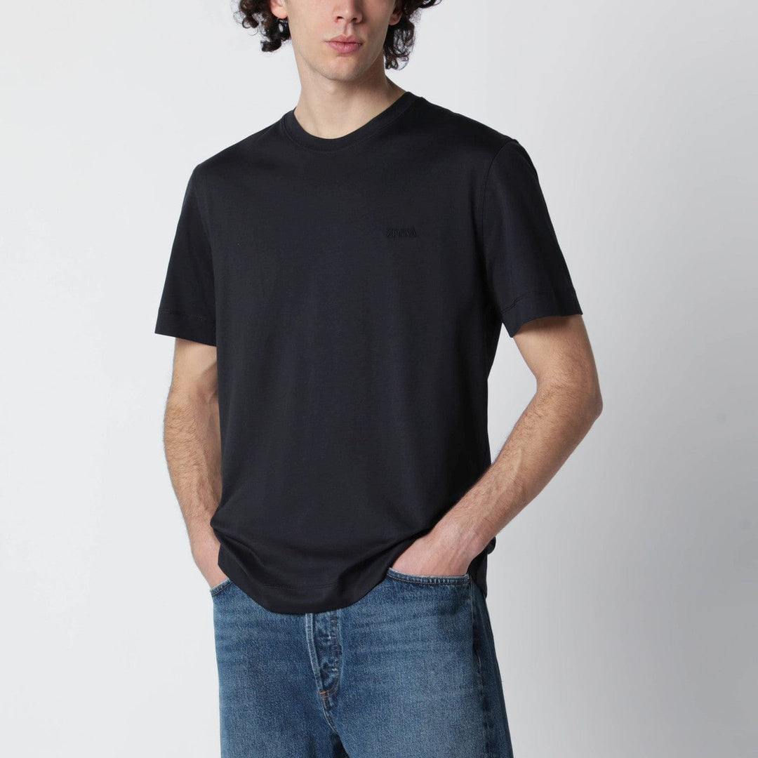 Shirts & Tops ZEGNA - Navy blue T-shirt with embroidered logo Brand