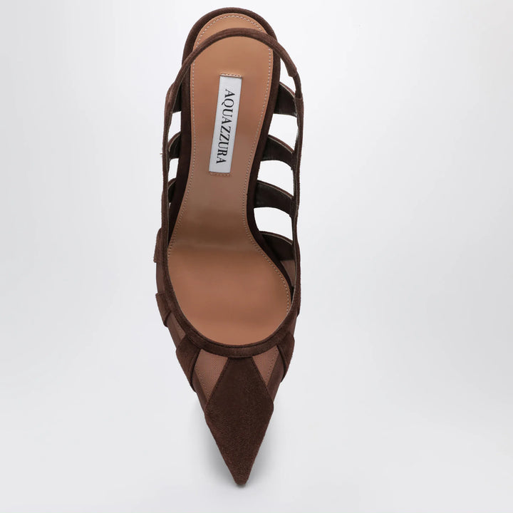 Aquazzura - Screen Slingback Pumps in Espresso Suede Brand Shoes