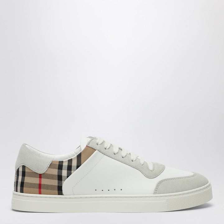 Shoes Burberry - White and Check leather sneakers Brand