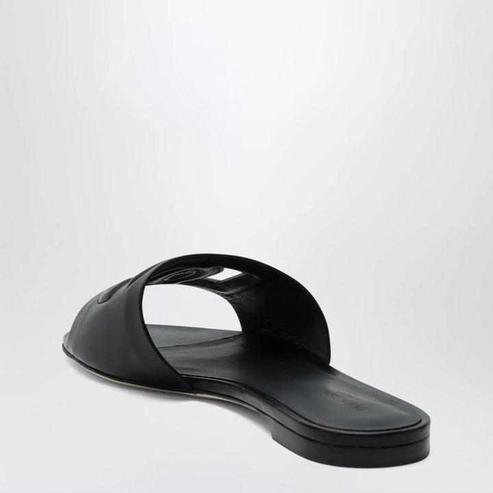 Dolce&amp;Gabbana - Black leather slides with DG logo Brand Shoes