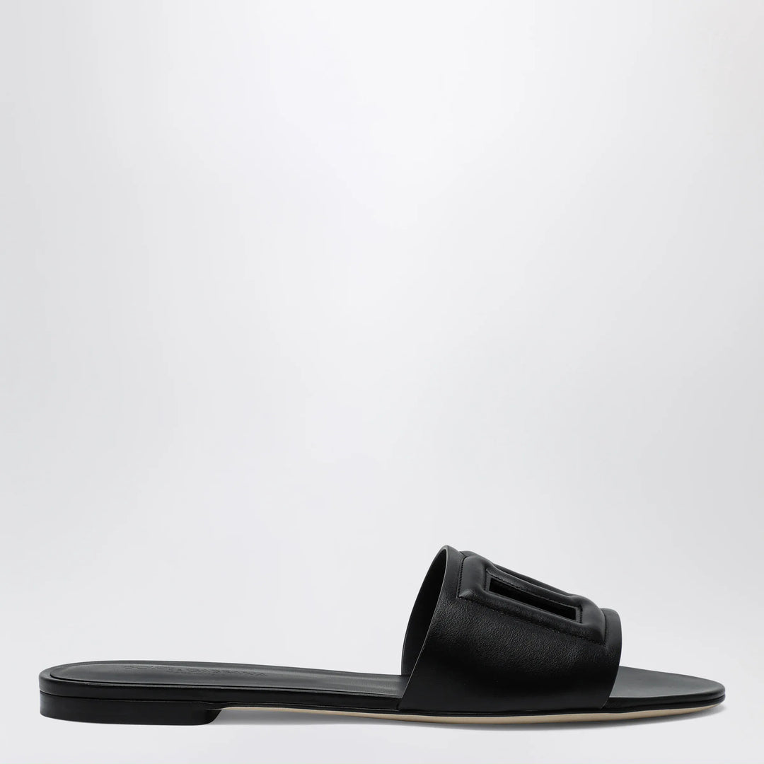 Dolce&amp;Gabbana - Black leather slides with DG logo Brand Shoes 37,5 IT
