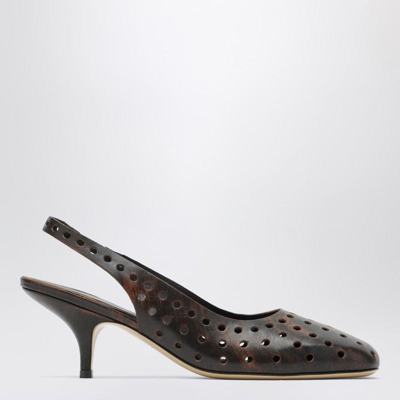 Shoes Dries Van Noten - Brown aged leather perforated slingback shoes - 37,5 IT Brand