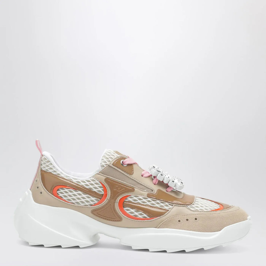 ROGER VIVIER - Viv’ on the Run beige/white leather and fabric sneaker Brand Shoes 37 IT