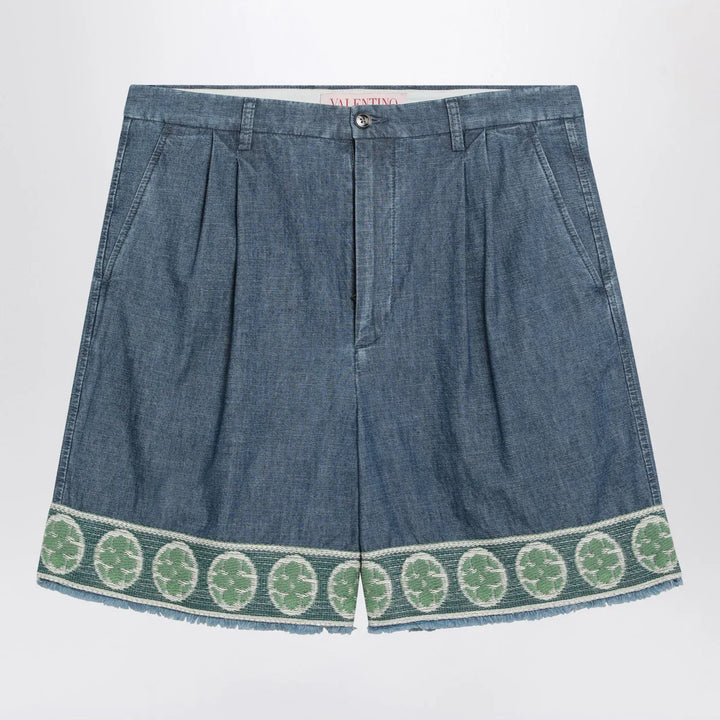 Valentino - Blue bermuda short with jacquard bottom Brand Shorts 46 IT