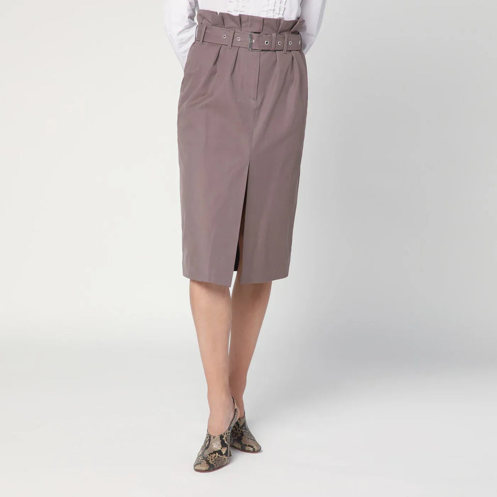 Dries Van Noten - Taupe skirt in cotton with belt Brand Skirts 38  FR