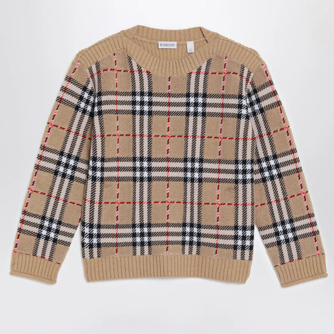 Burberry - Beige check wool pullover Brand Sweater 10