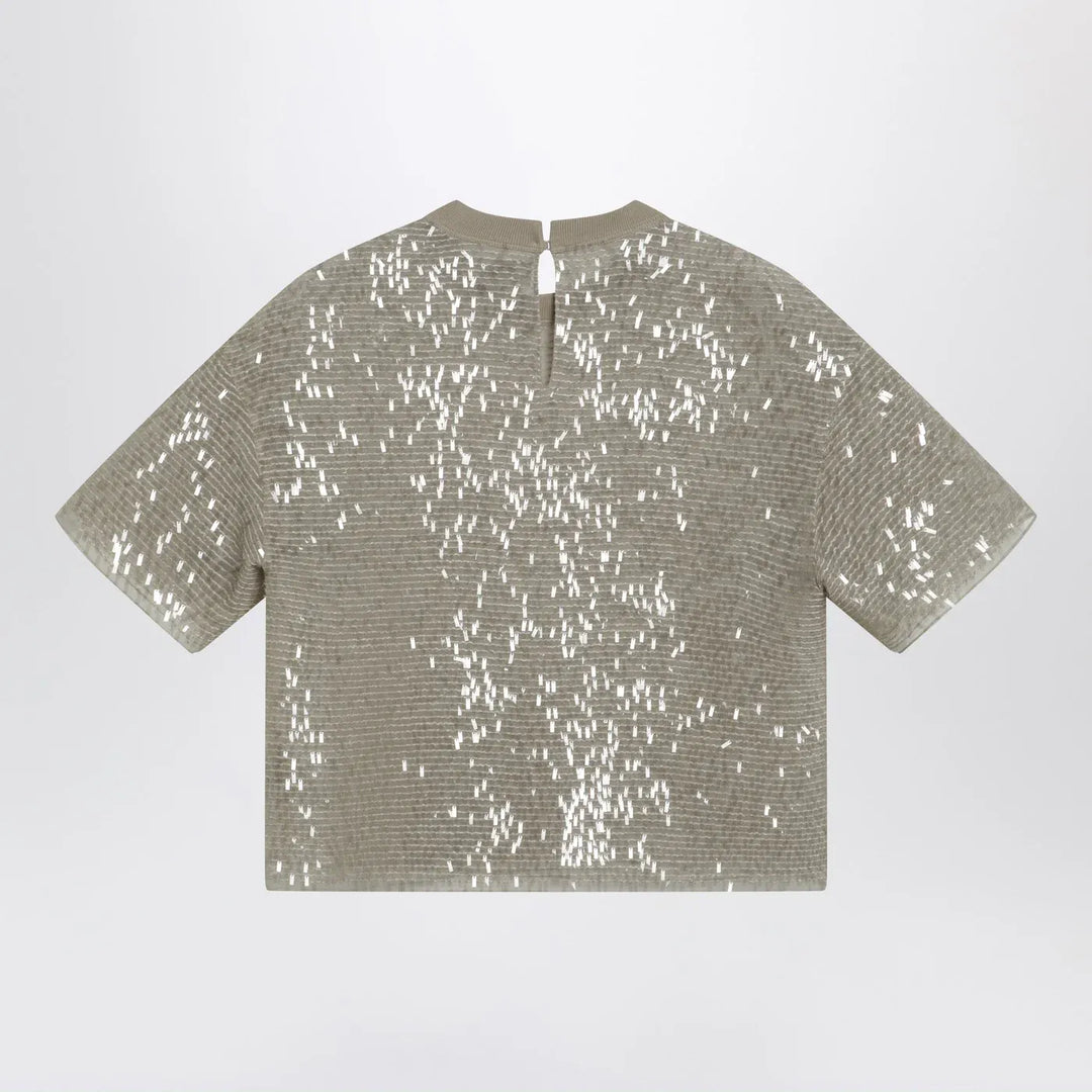 Brunello Cucinelli - Dazzling Cascade Embroidery T-shirt in Crispy silk Brand T-Shirt