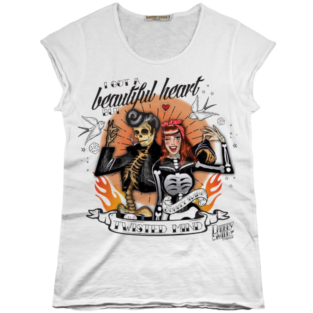 Vintabros T-shirt S / White Vintabros Twisted Mind Rockabilly Cotton Women T-shirt Raw Cut Brand