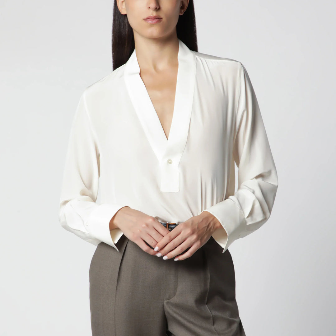 Victoria Beckham - Ivory Silk V-Neck Blouse Brand 8 UK