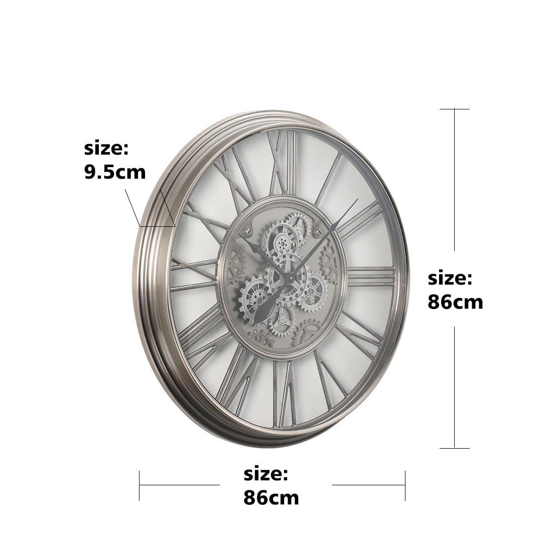 Chilli Wall Clock Iron Round Industrial Moving Cogs Wall Clock - Silver Wash Brand