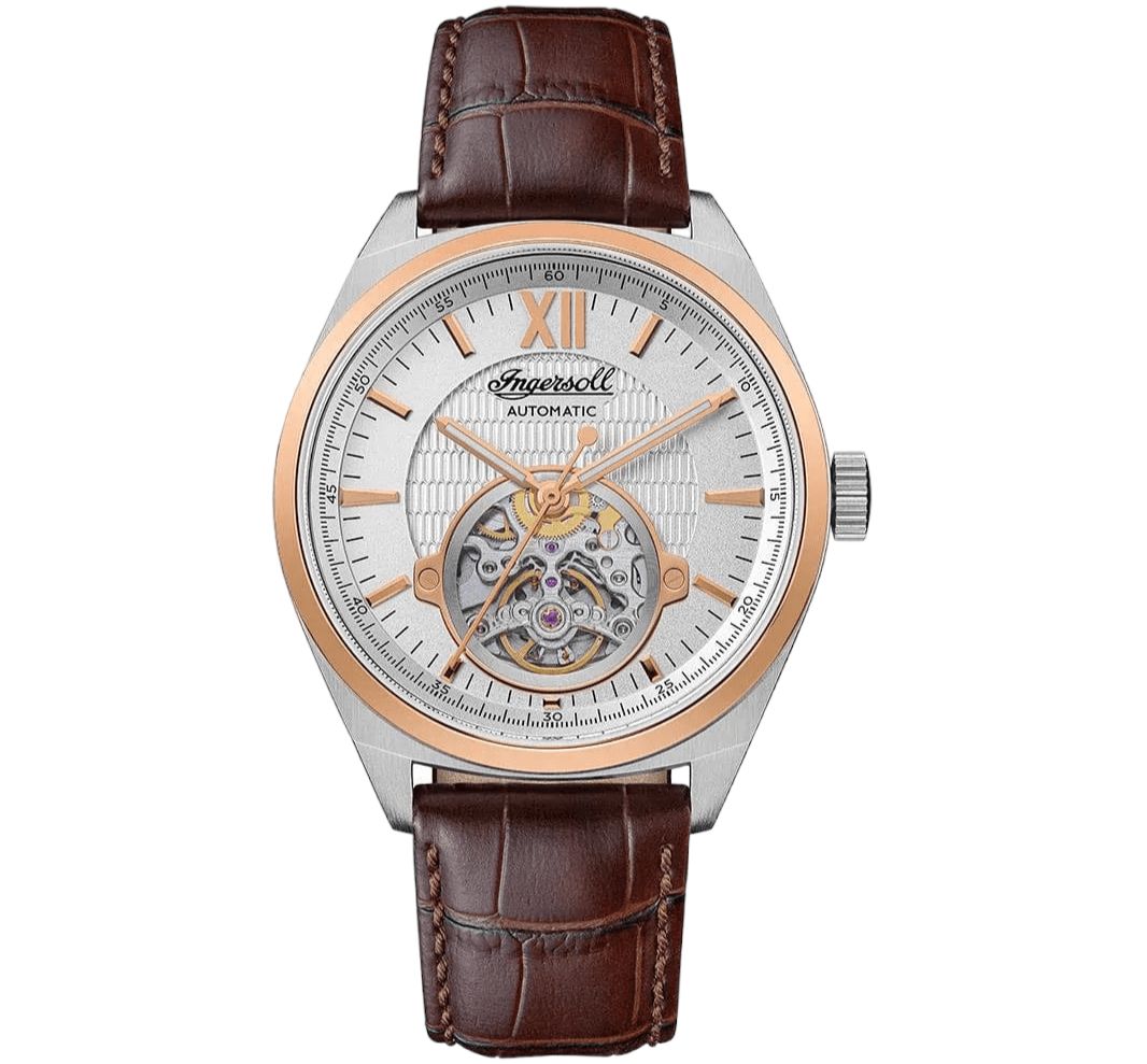 Ingersoll Watch Ingersoll The Shelby Automatic Silver Rose Gold Brown Leather Watch 44mm Brand
