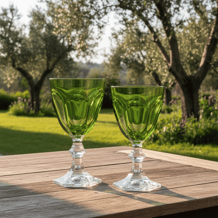 Mario Luca Giusti Dolce Vita Set of 2 Wine &amp; Water Glass Green Brand Water Glass