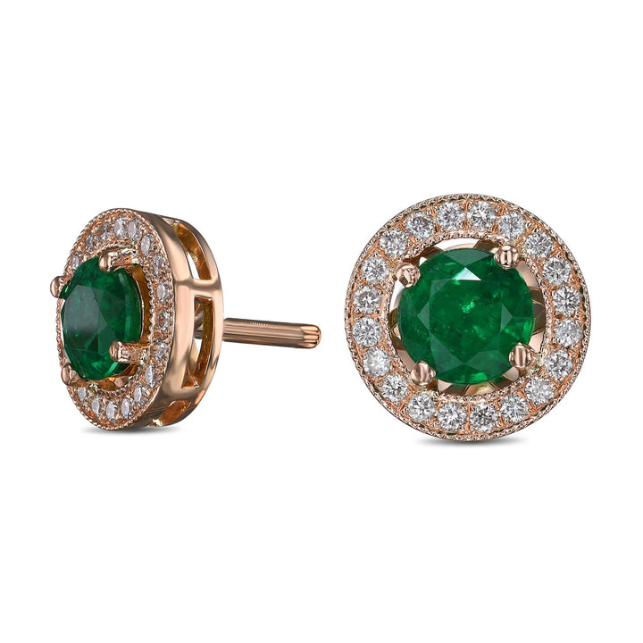 Leibish Green Emerald and Diamond Halo Earrings