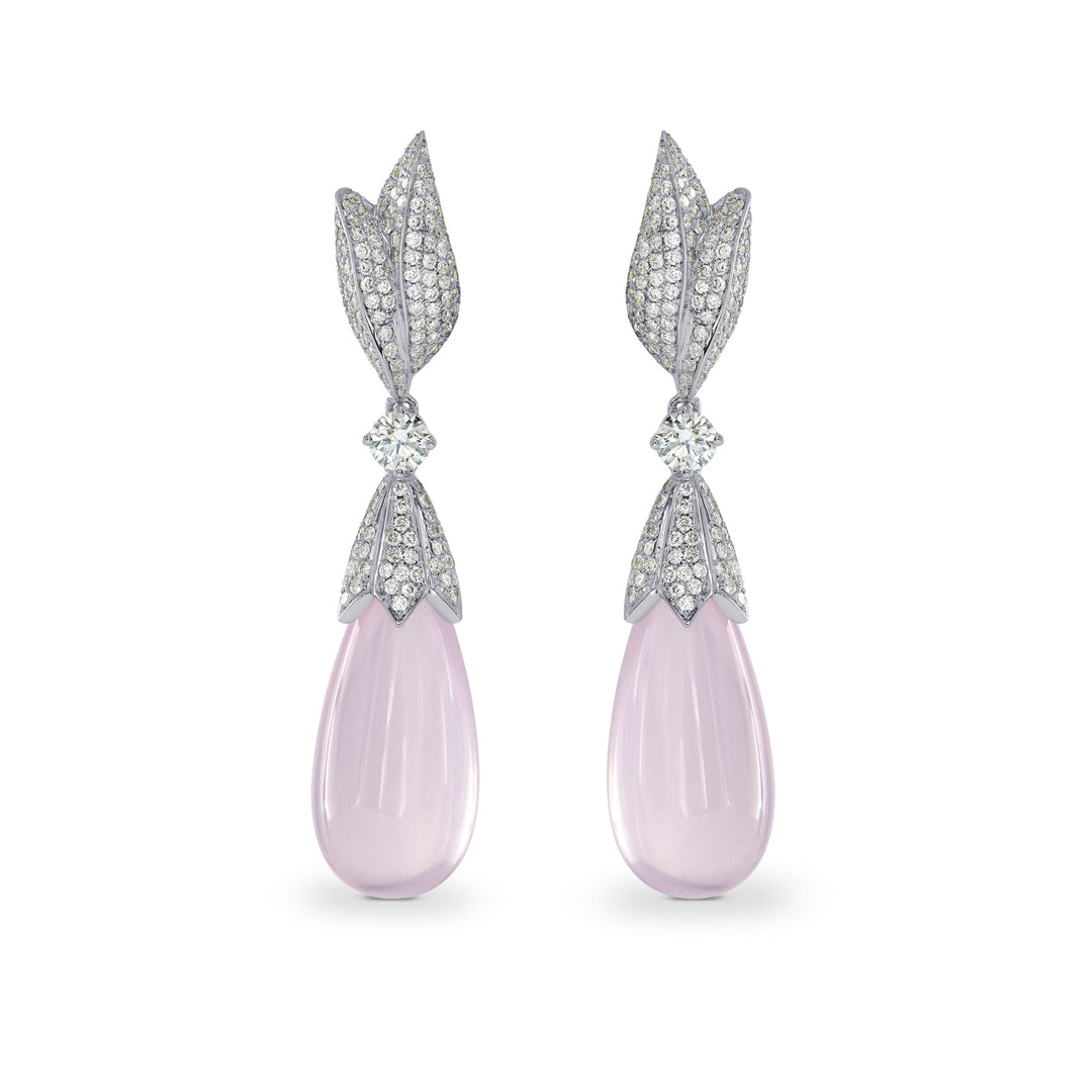 Leibish Rose Quartz and  Diamond Drop Earrings