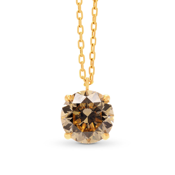 Leibish Light Brown Round Diamond Solitaire Pendant