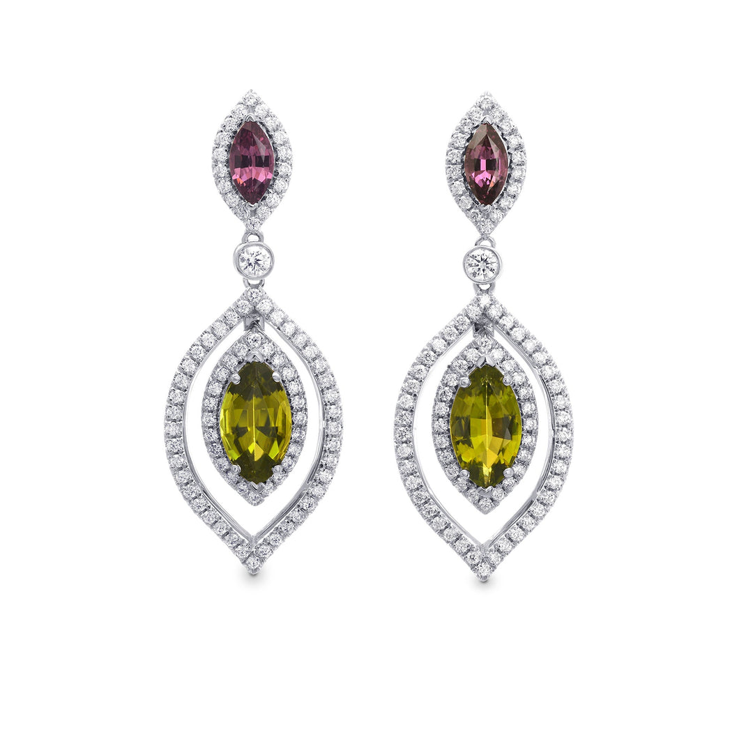 Leibish Tsavorite, Tourmaline &amp; Diamond Drop Earrings