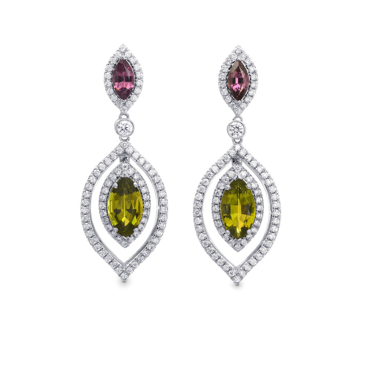 Leibish Tsavorite, Tourmaline &amp; Diamond Drop Earrings