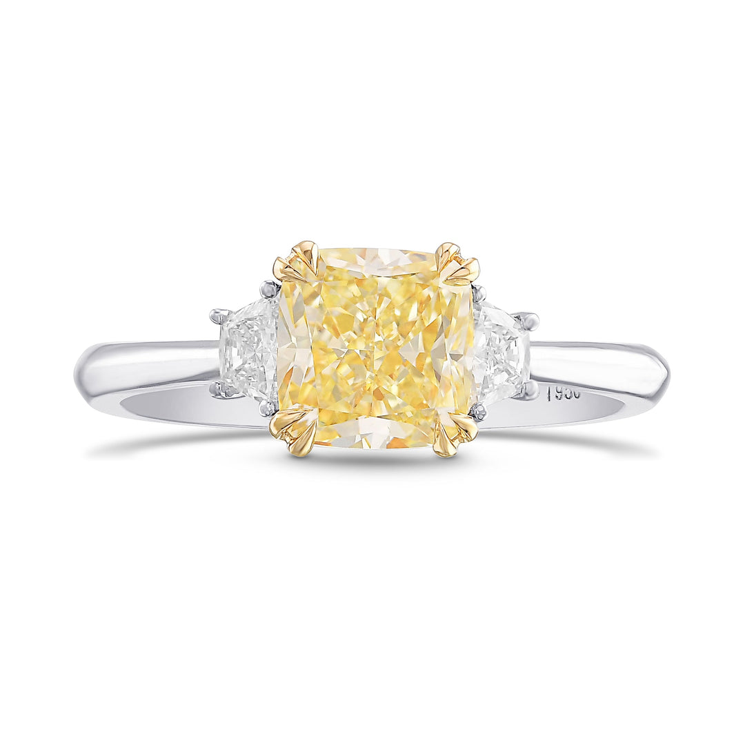 Leibish Fancy Yellow Cushion Three-stone Ring