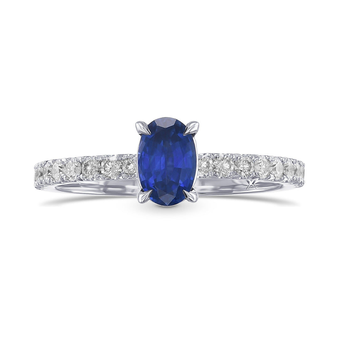 Leibish Oval Sapphire Side-stone Diamond Ring