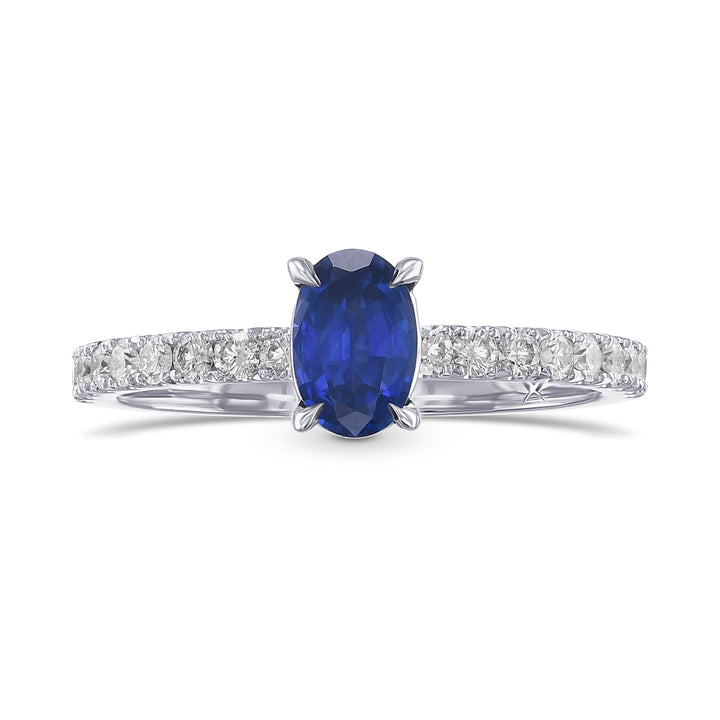 Leibish Oval Sapphire Side-stone Diamond Ring