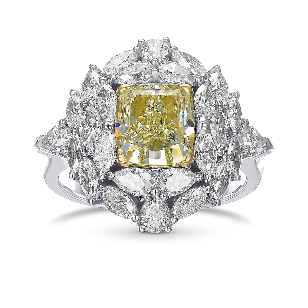 Leibish Extraordinary Fancy Green Yellow Cushion Diamond Ring