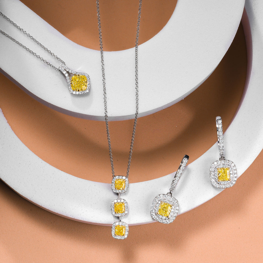 Leibish Fancy Yellow Cushion Drop Diamond Pendant