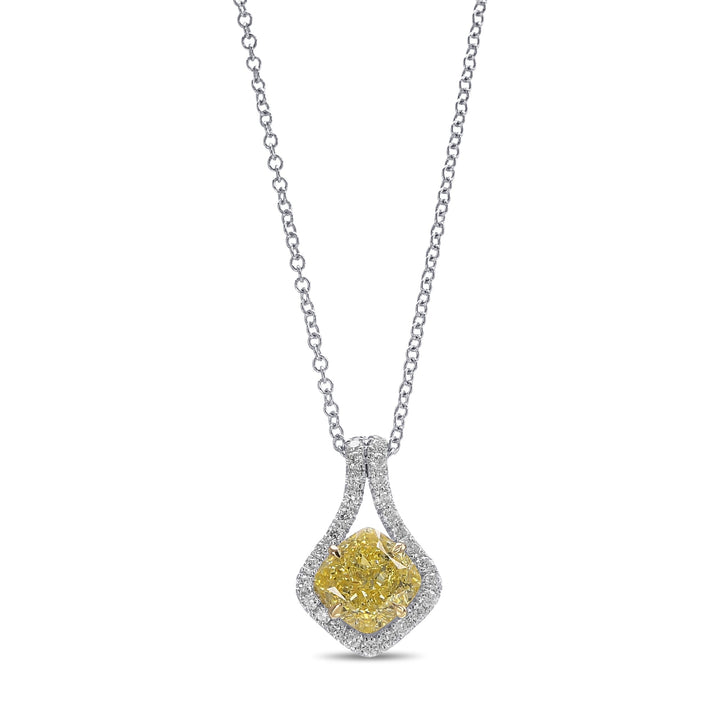 Leibish Fancy Yellow Cushion Drop Diamond Pendant