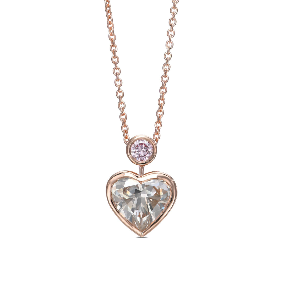 Fancy Light Gray Heart 2 Stone Bezel Diamond Pendant