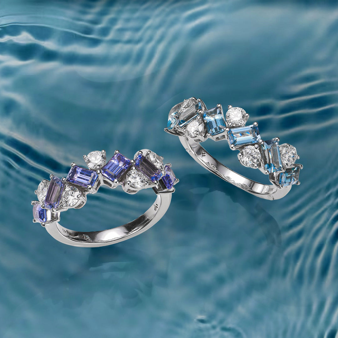 Leibish Aquamarine and Diamond Band Ring