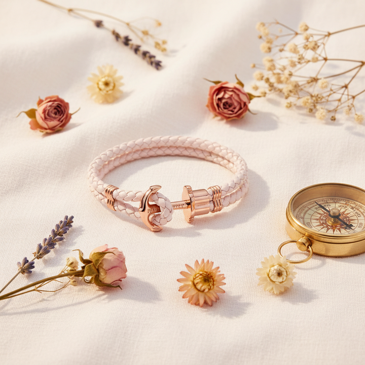 Paul Hewitt Phrep Lederarmband in Roségold/Pink Rose – S