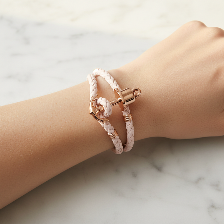 Paul Hewitt Phrep Lederarmband in Roségold/Pink Rose – S