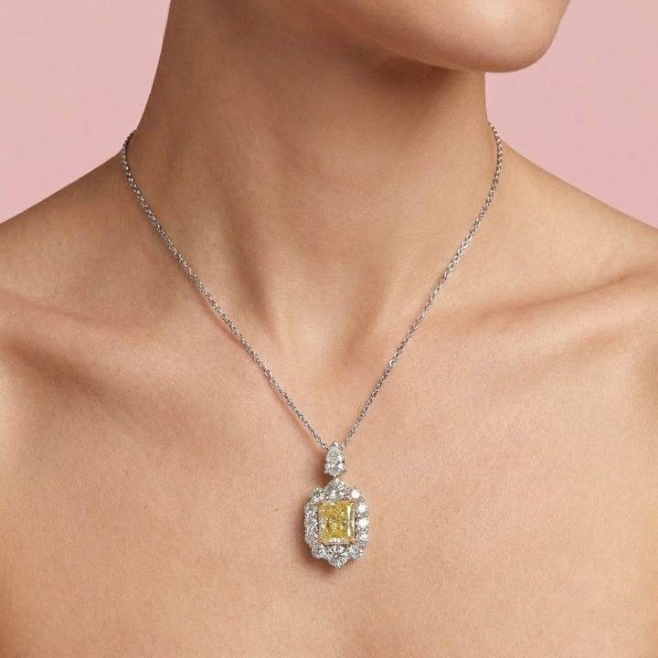 Leibish Fancy Yellow Radiant Halo Diamond Pendant