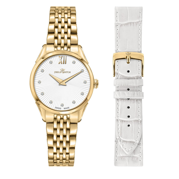 Philip Watch Roma Swiss Made Gold with Interchangeable White Strap