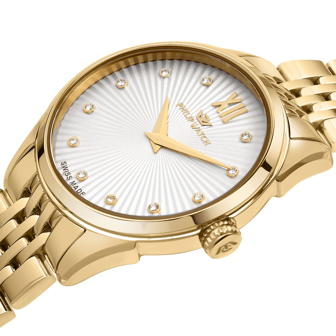 Philip Watch Roma Swiss Made Gold with Interchangeable White Strap